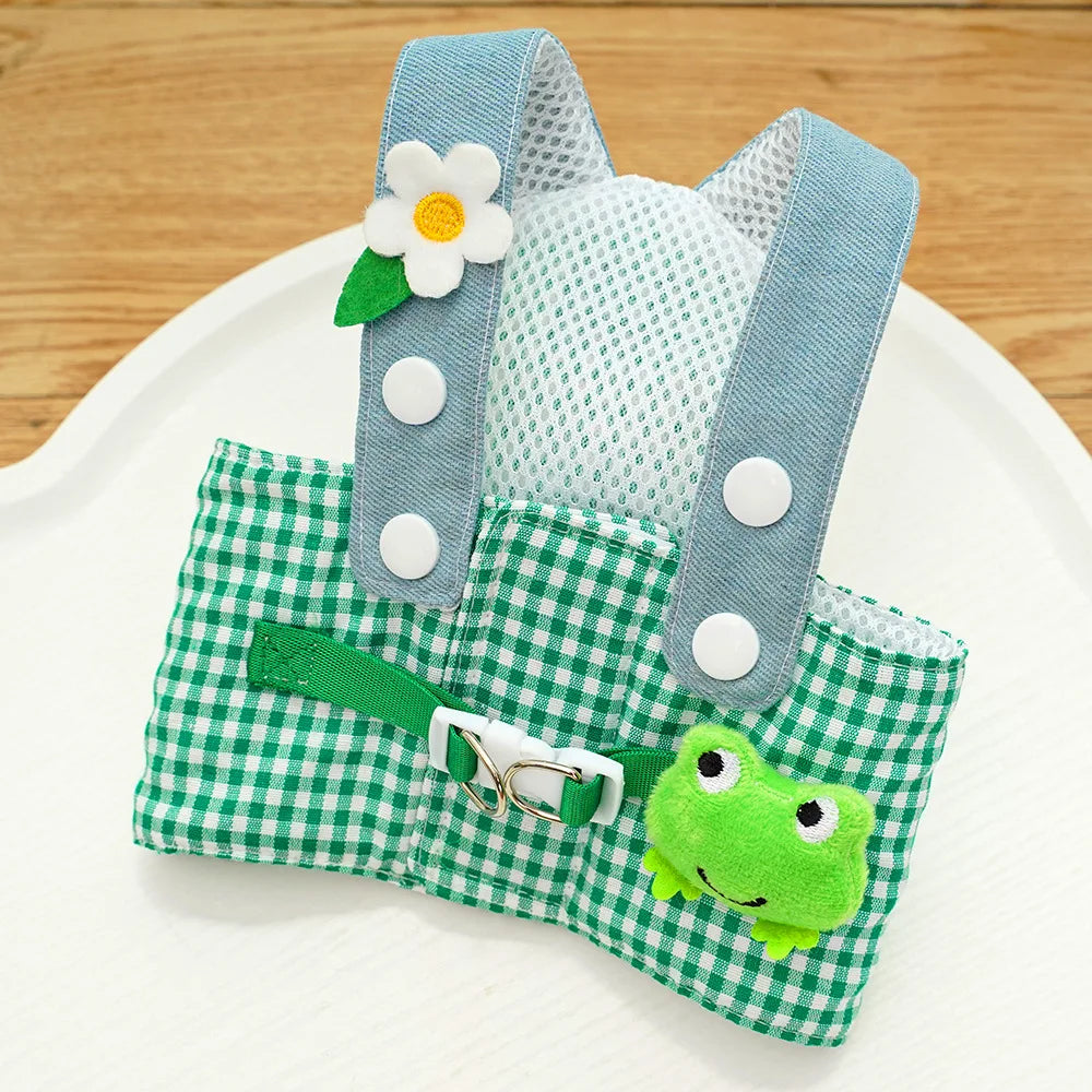 Spring and Summer Outdoor Pet Supplies 3pcs/set Dog Harness Leash Sun Hat for Small Dogs Kitten Cap Frog Bear Fries Pet Clothes