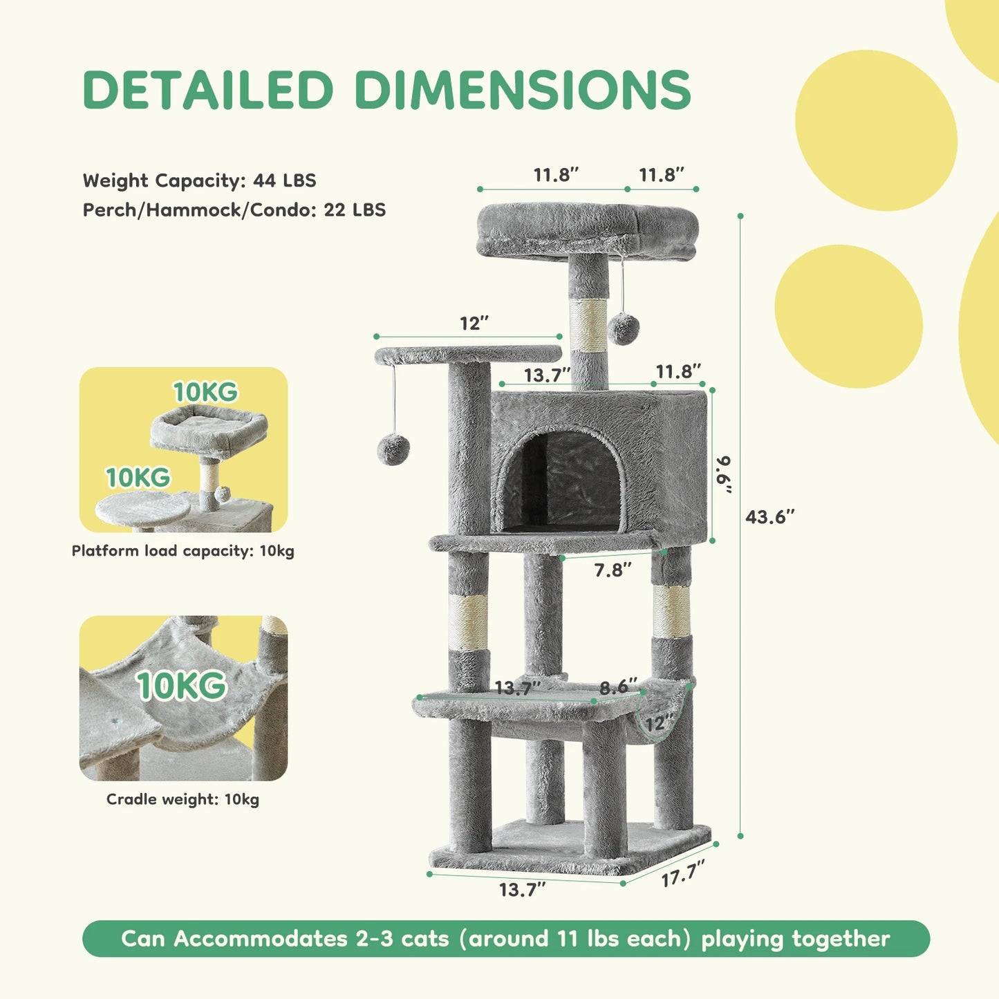 JHK Cat Tree For Multi Cat Indoor Climbing Tower Sisal