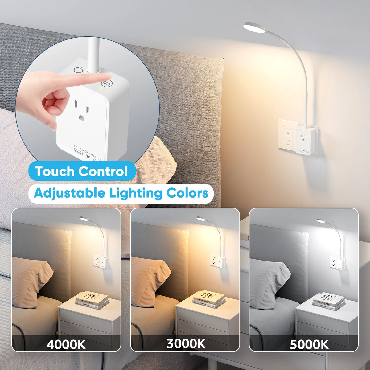 Princeway Led Wall Lamp With Outlet Extender And Usb Ports
