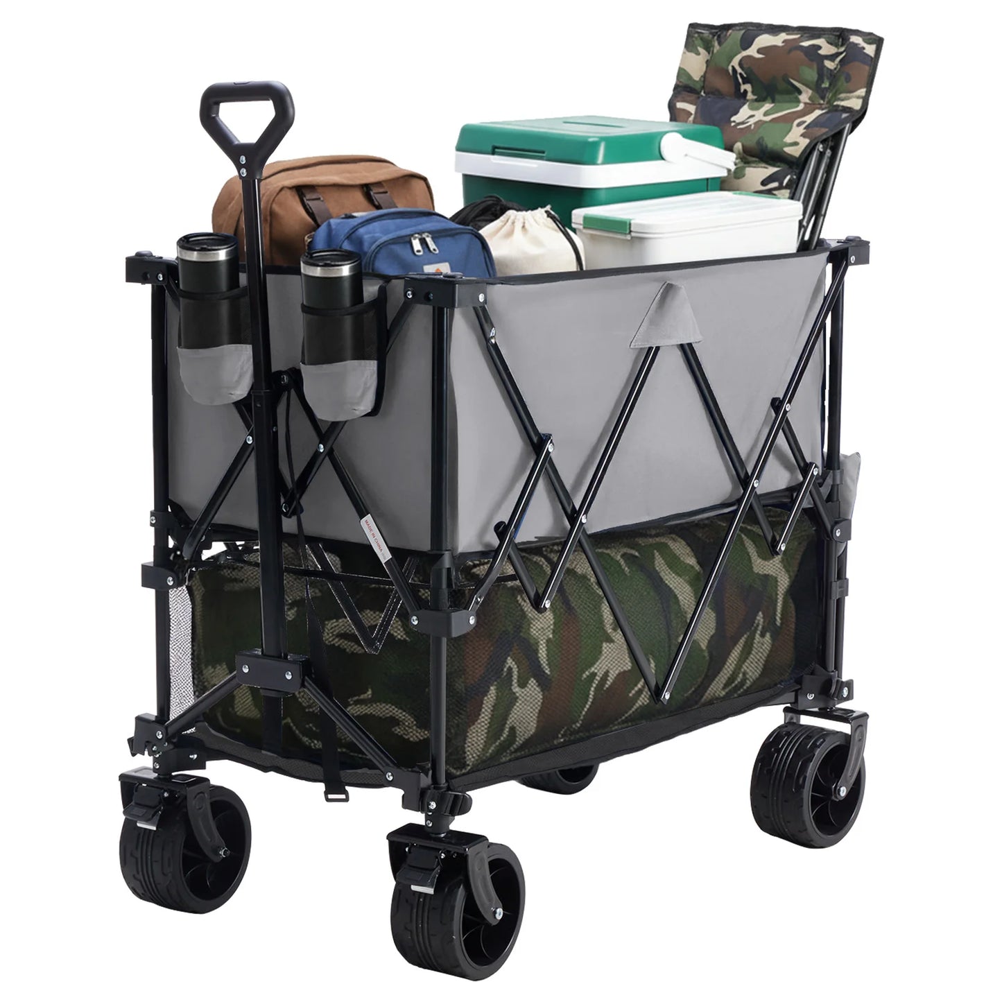 JHK Outdoor Foldable Garden Cart Dual Deck Capacity 440 Lbs