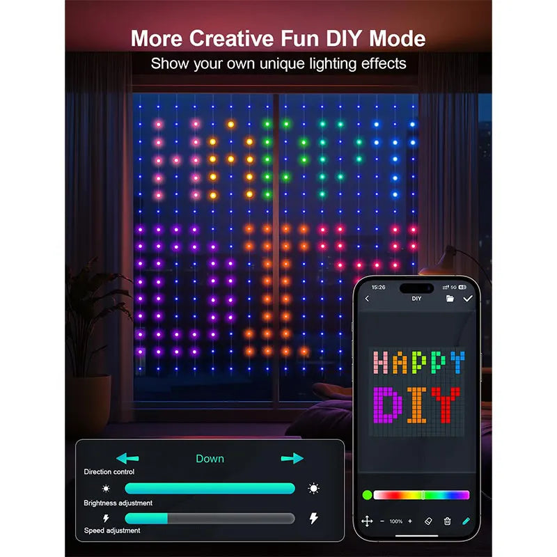 MIMIRGB LED RGB Curtain Lights App Controlled Music Sync