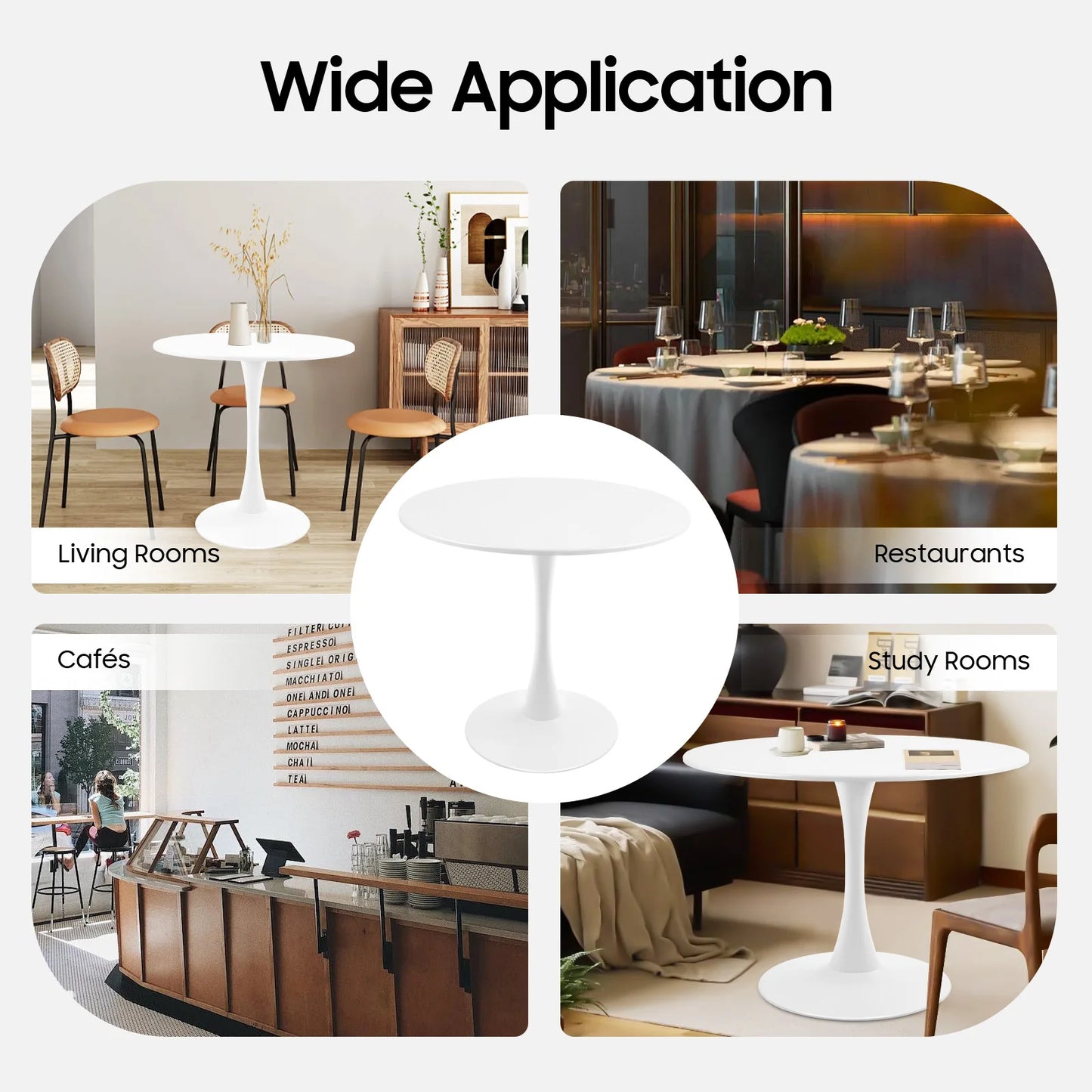 Round White Tulip Dining Table, 31.5inch Modern Tulip Dining Table Round Shape with Modern Pedestal Base,  for 2-4 People