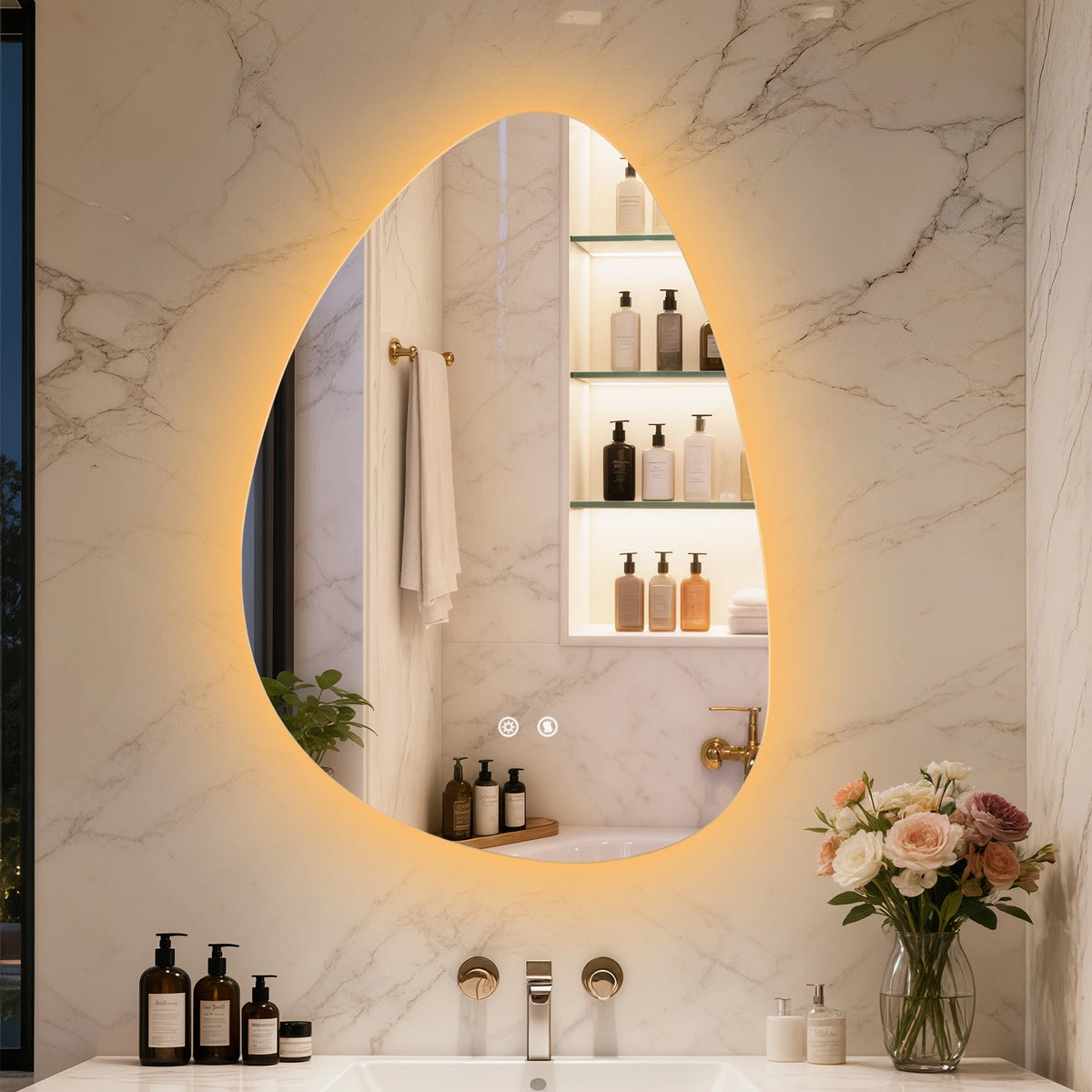 Irregular LED Vanity Mirror With Touch Control And Anti Fog