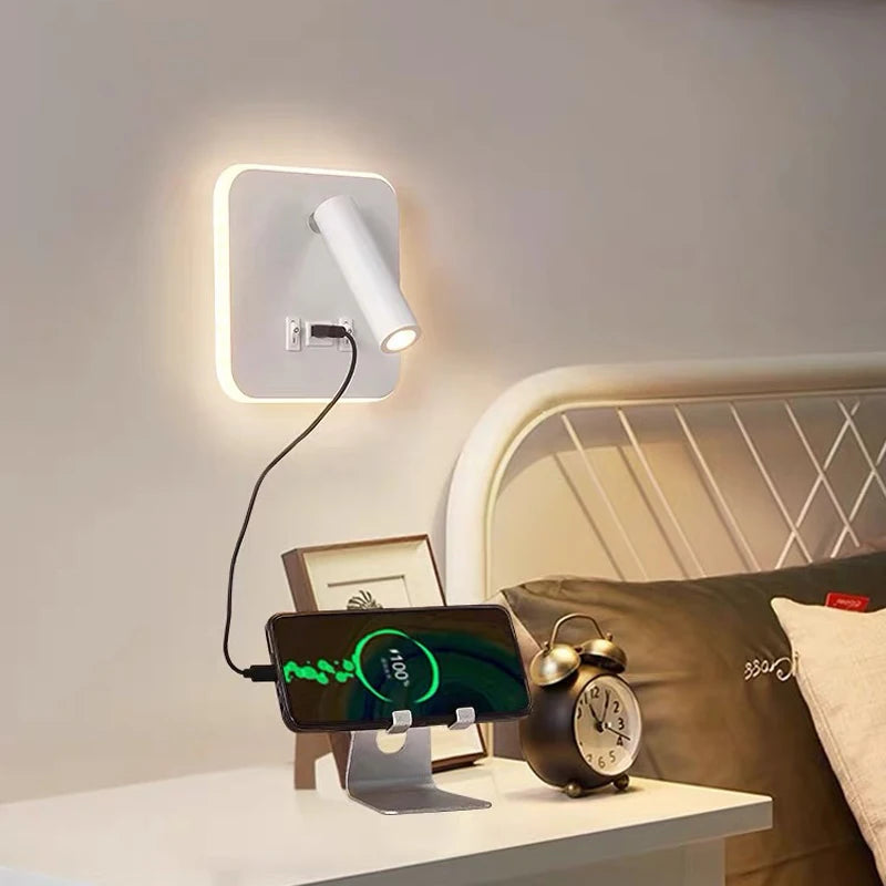 Bedside Reading Wall Lamp Nordic Modern LED Wall Light With Switch USB Indoor Lighting Room Decor For Bedroom Living Room Sconce