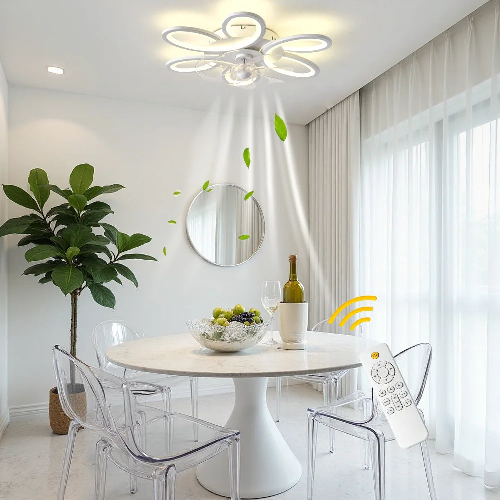 Fan light with a Chinese knot design, featuring stepless dimming, 6 fan speed settings, a timer function, and a reversible motor; ideal for use above a dining table, in a bedroom, or in a study