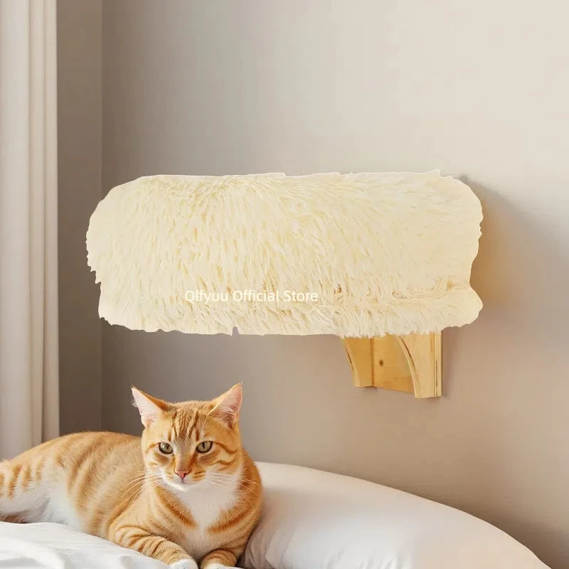 Wall Mounted Wooden Cat Space, Small Pet Bed Cat Furniture, winter cat perch with supports
