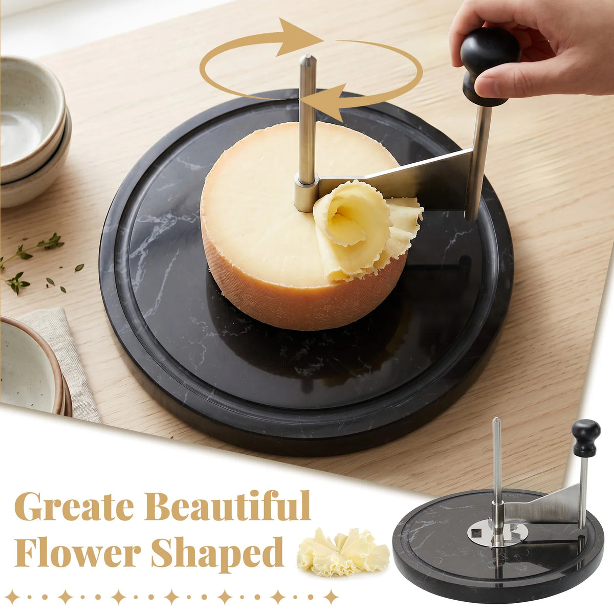 Stainless Steel Cheese Curler With Stable Marble Base Kitchen Shaver