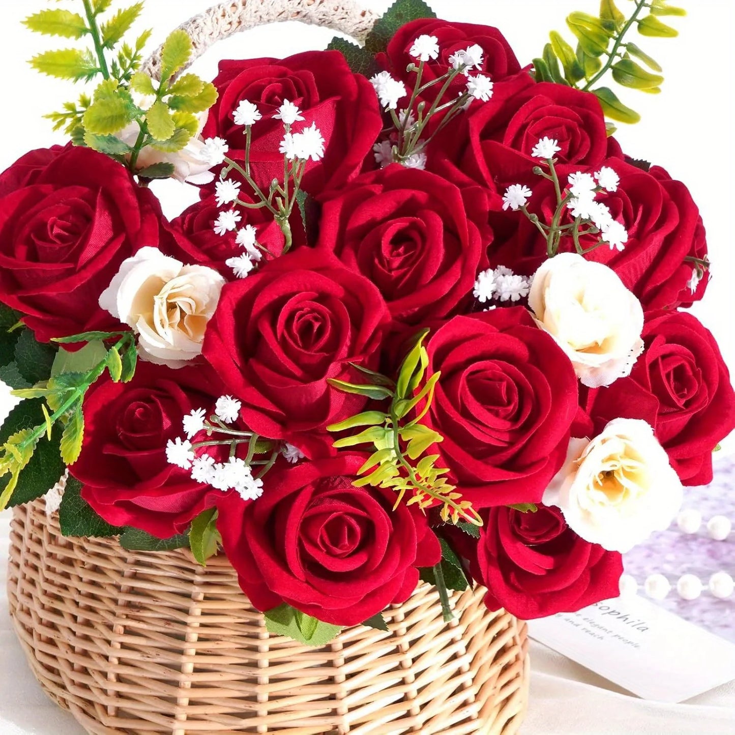 us50/100pcs Red Roses Artificial Flowers, Real Touch Velvet Roses Bouquet Fake Flowers Bulk, Artificial Roses with Long Stems for Valentines Day Gift DIY Bridal Wedding Centerpiece Decorations, Mothers Day Decor, Home Decor,