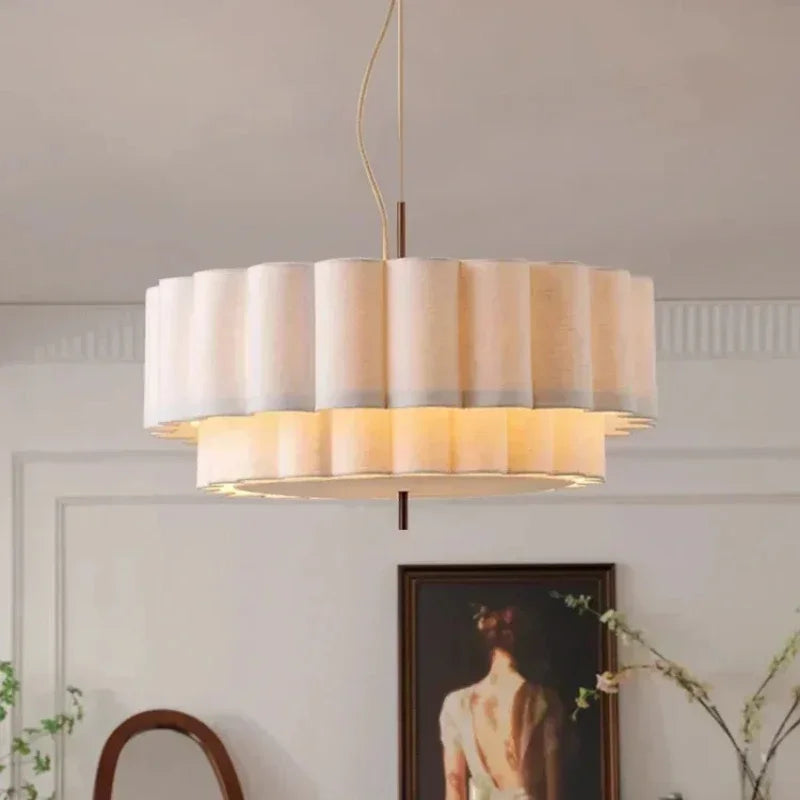 Cloth Pendant Lamps Fabric Skil Hanging Chandelier Light Fixture for Living Dining Room Bedroom Home Decor