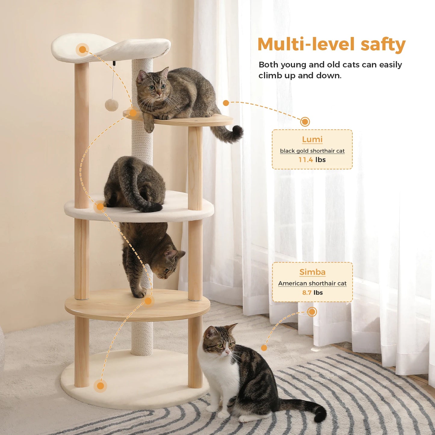 PAWZ Road Modern Cat Tree Tower With Scratching Post Multi Level Condo Perch
