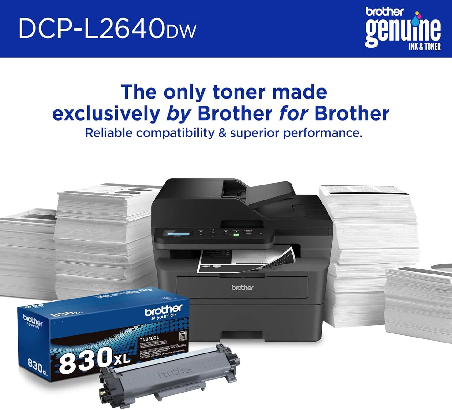 DCP-L2640DW Wireless Compact Monochrome Multi-Function Laser Printer with Copy and Scan