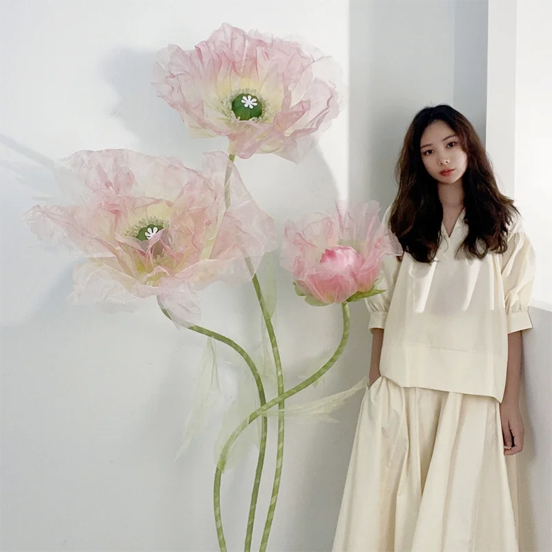 190cm Large Artificial Poppy Flowers Wedding Decor Props Road Lead Flowers Garden Wedding Decoration Window Display Home Decor