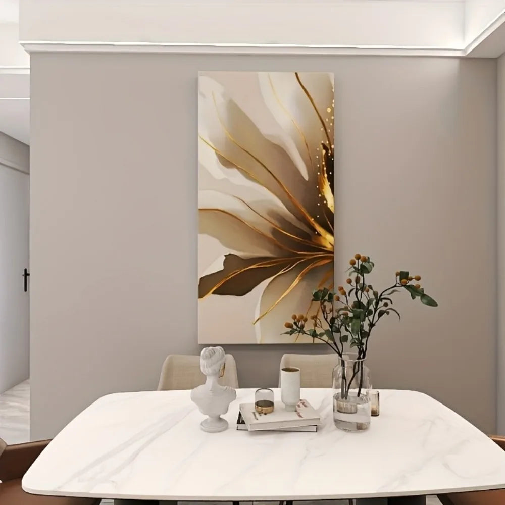 1.5 inch thick pine solid wood frame, modern abstract gold lily canvas art, living room, bedroom, hallway wall decoration