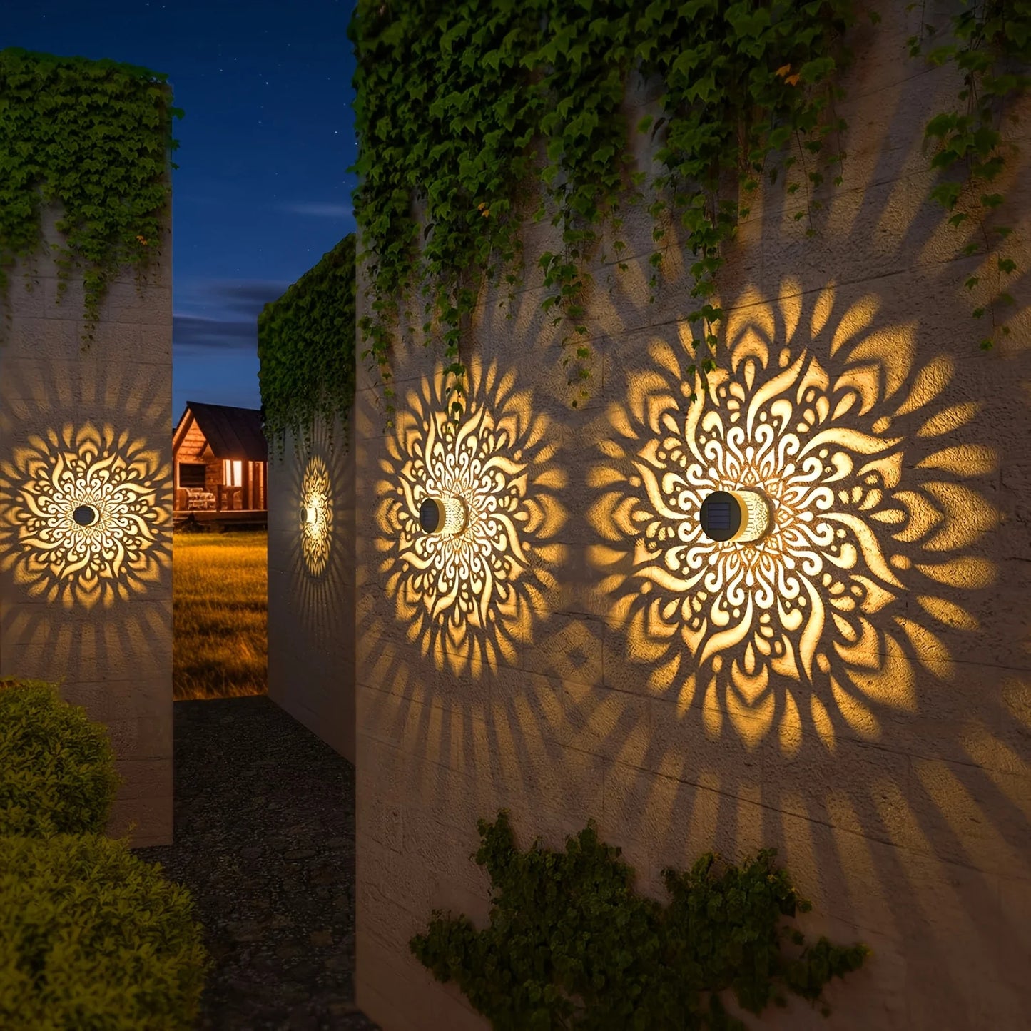 6-Pack Solar Outdoor Lights, Christmas Decor Lights, Mandala Theme IP65 Waterproof Lights For Garden, Terrace, Backyard, Patio