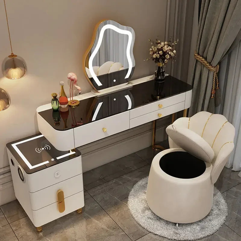 Luxury Glass Vanity Table With Smart Wireless Charging Led Mirror