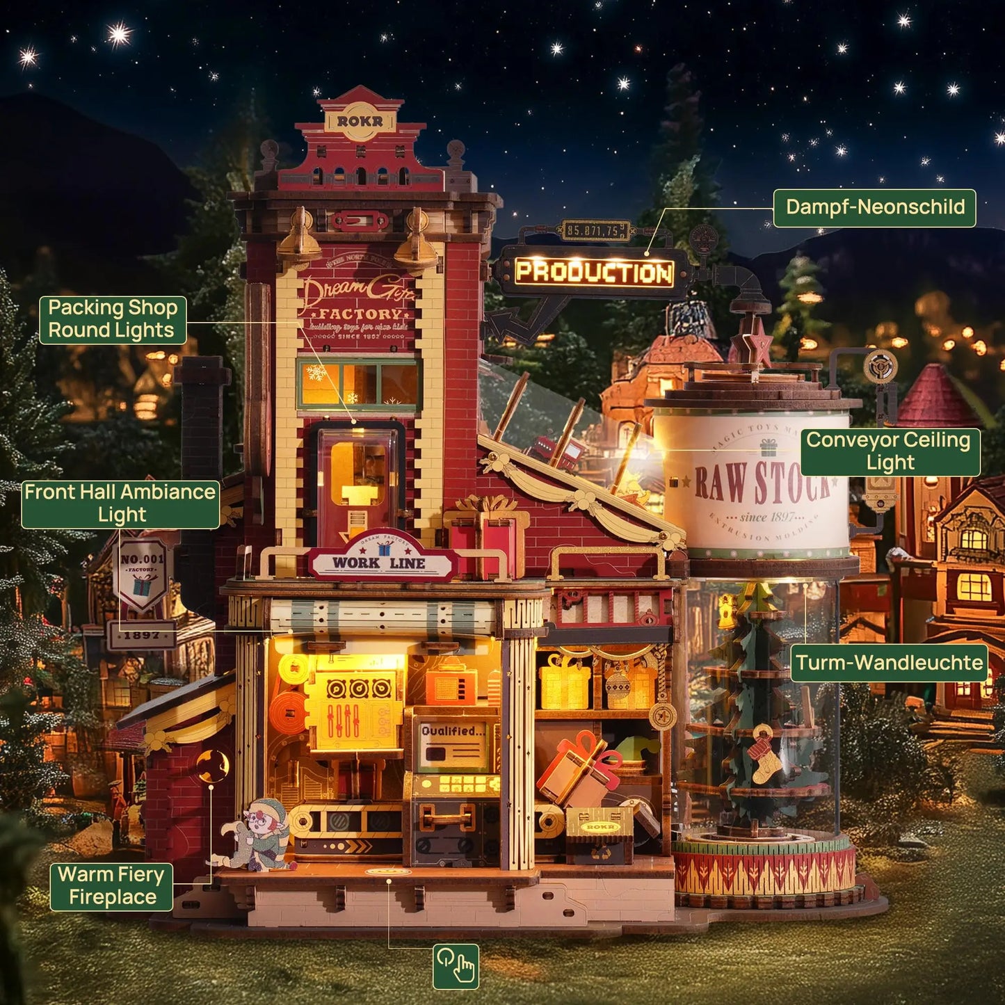 Robotime Rokr Dream Gift Factory 3D Wooden Puzzle Home Decor with Light and Music Unique Birthday Gift for Teens Adults