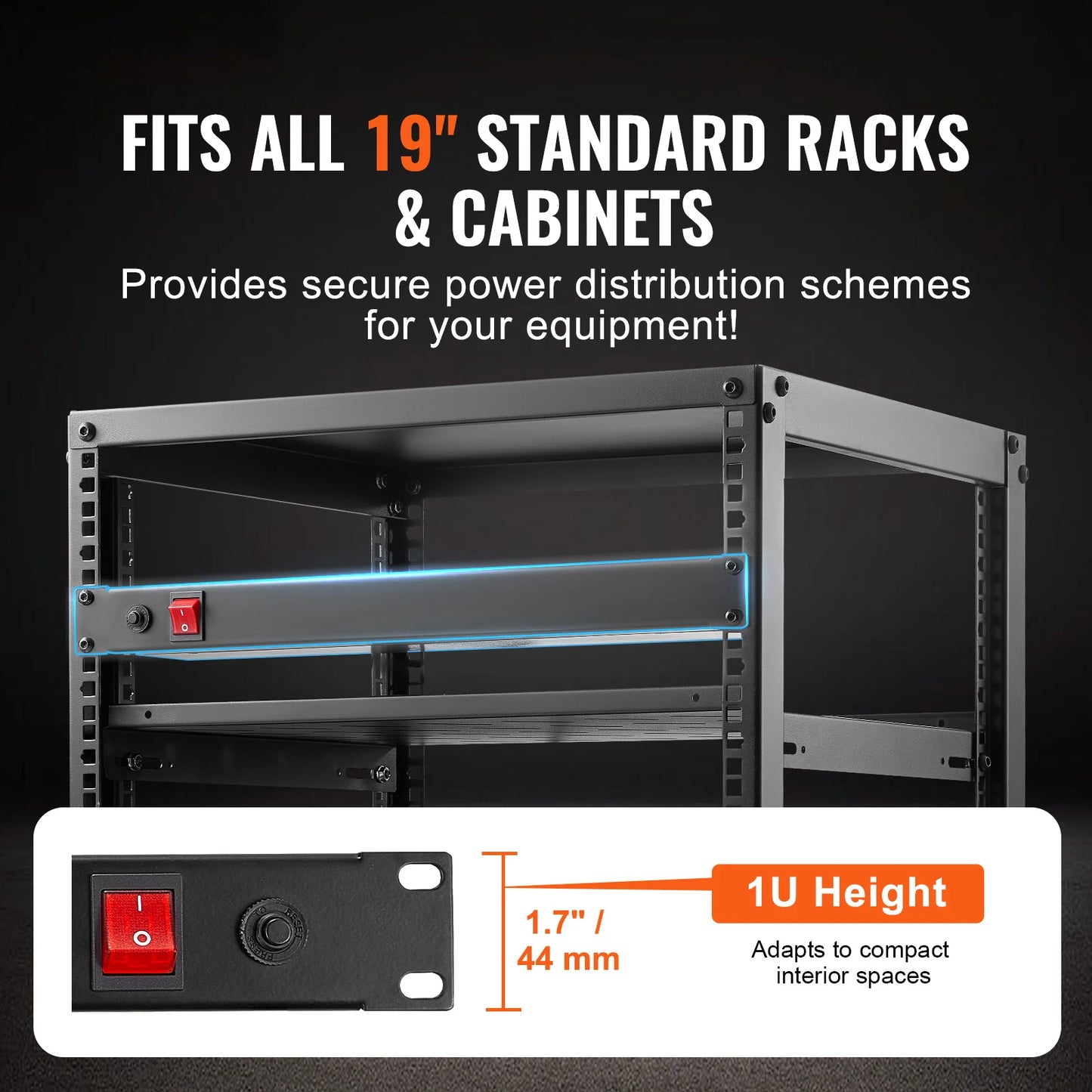 SucceBuy 1U PDU 8/10/12 Outlets 110-125V/15A Rack Mount Power Strip Fits Standard 19 Server Racks Ideal for Home and Office