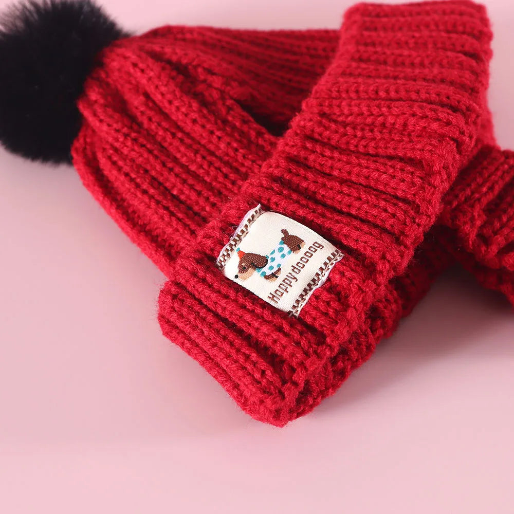 Christmas Knit Hats for Dogs and Cats Puppy Caps Winter Knitted Beanies Hats with Faux Fur Pom Warm Knit Doggie Cap Pet Supplies