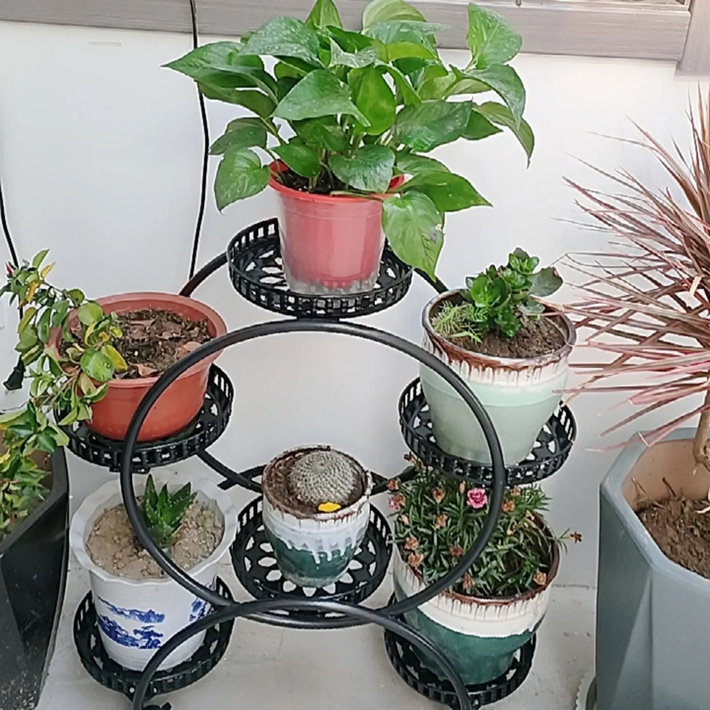 Six Pot Metal Plant Stand For Patio And Living Room
